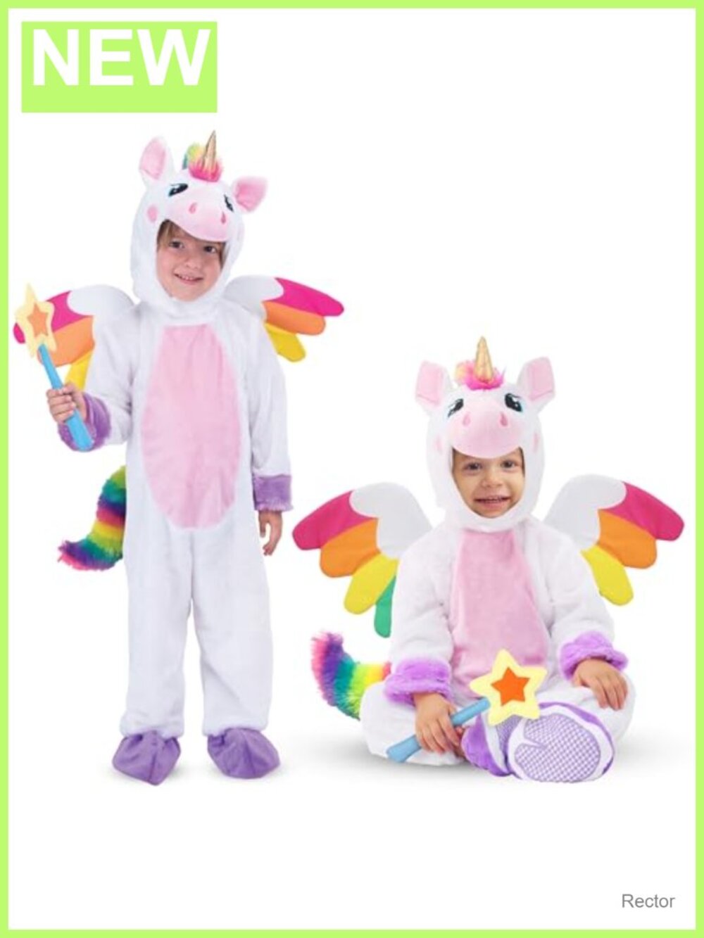 Unisex Kids Unicorn Costume Set Jumpsuit Hood Wings Booties Star Wand